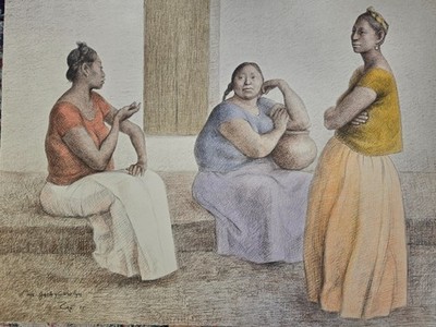 Francisco Zuniga ''Juchitan Women Talking''  - 1985 vintage,  hand-signed