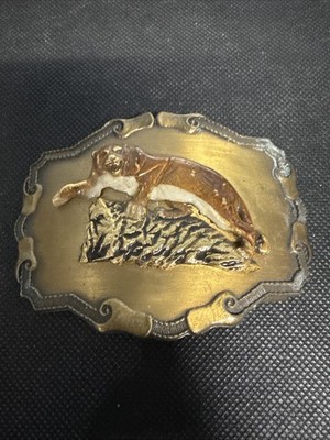 Vintage 1977 - 1978 Raintree Mountain Lion perched atop a Tree Belt Buckle 