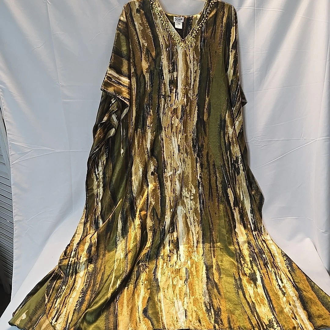 Sante Classics Kaftan Maxi Dress Womens Green One Size Beaded Luxury Loungewear
Opens in a new windo