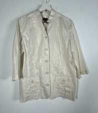 Additions by Chico's Womens Linen Blend Button Front Jacket Sz 2 Ivory Metallic