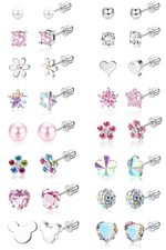 16 Pairs Hypoallergenic Earrings For Girls Women Surgical Steel Screwback Ear...