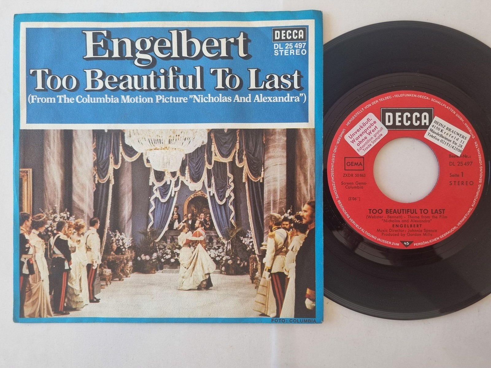 Engelbert - Too Beautiful To Last 7'' Vinyl Germany/ OST Nicholas And Alexandra