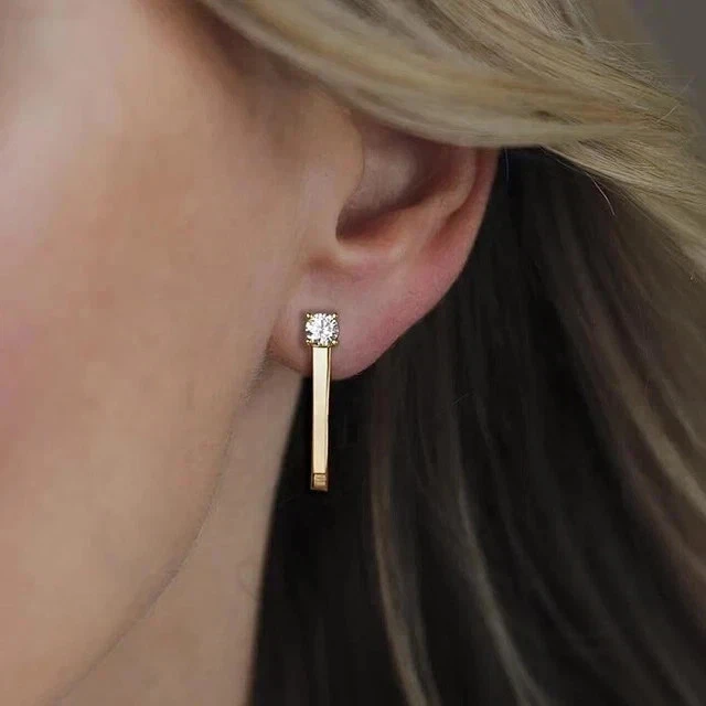 1 CT Round Cut White Moissanite Huggie Hoop Earrings 14K Yellow Gold Plated - Image 4 of 4