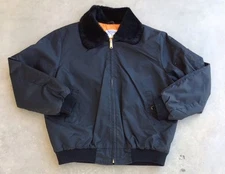 Vintage Sears Work Leisure Jacket XL Tall Black Bomber Flight Faux Collar 70s