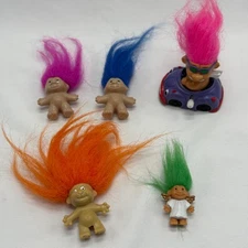 Vintage Lot of 5 Troll Dolls Pencil Toppers Magnets Wind Up Figures