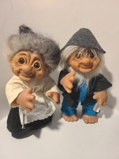 Vintage Thomas Dam Large 13" Norfin Grandma Grandpa Trolls w/Tags 1984 READ