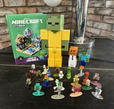 Minecraft Gold Zombie 8.5  Snow Pumpkin Golem 3.75  Metal 20 Figure Book Lot