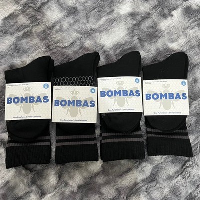 NEW 4 pack Bombas Socks Black Bee Logo Honeycomb Arch Support Size S Small