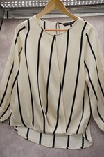 F&F Cream Black Stripe Blouse UK 6 EUR 34 Long Sleeve Smart Casual Top