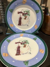 Lot of 2:  Pfaltzgraff Snow Bear Christmas Salad Plates 8-1/4" - Mint Condition