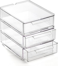 Small - 3 Pack  Clear Storage Drawers with Built-In Handles  Durable Plastic