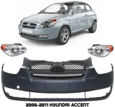Front Bumper Cover Fascia & Grille Assembly Kit For 2006-2011 Hyundai Accent
