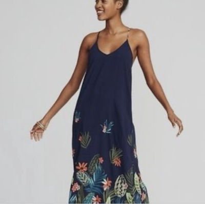 #ad NEW Old Navy Maxi Dress XS Navy Blue Sleeveless Tropical Floral Cross Cross Back $15.50