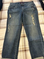 ELLE Skinny Boyfriend Distressed Blue Denim Jeans Zip Button 5-Pocket Women