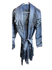 NWT Badgley Mischka Aztec Blue Jacquard Knit Shawl W Belt Western Size Medium