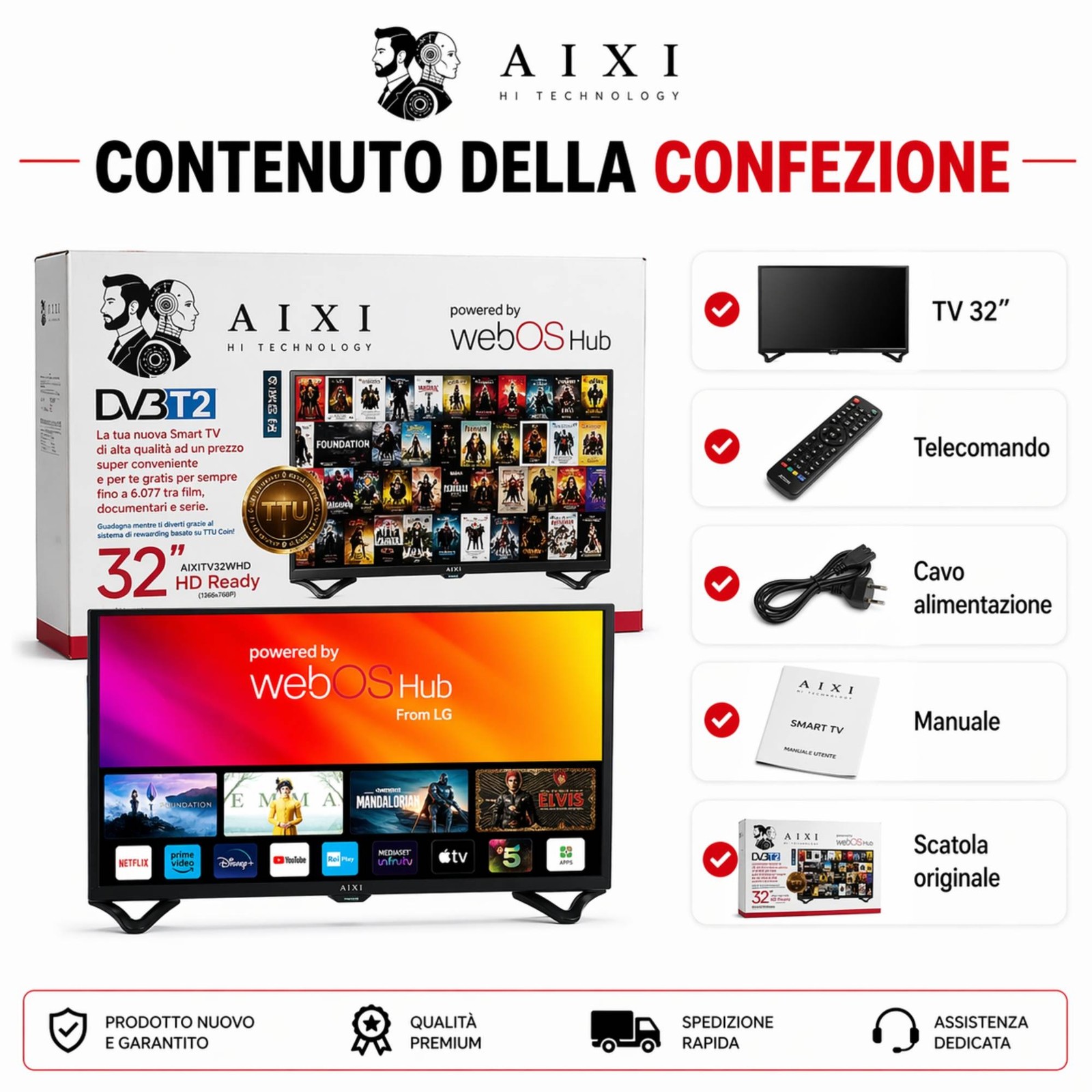 Smart TV 32" AIXI WEBOS HUB WIFI Bluetooth DVB-T2/S2 HD READY 6000 Film Gratis foto 3