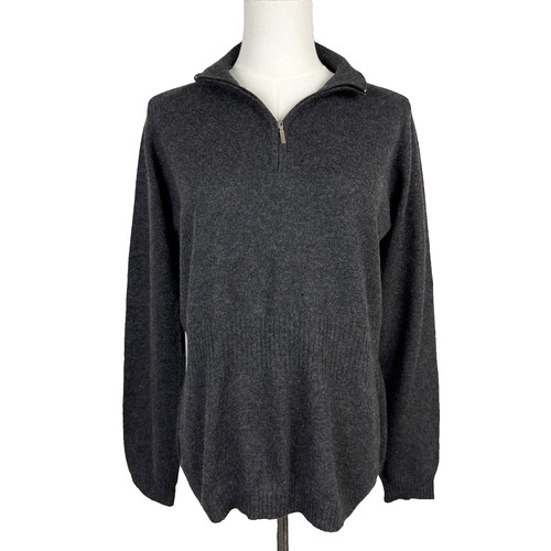 Enzo Moutoreuri Women's Large 100% Cashmere Sweater 1/4 Zip Gray RENEWED