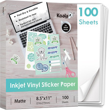 Koala Printable Vinyl Sticker Paper for Inkjet Printer - 100 Sheets Sticker Prin