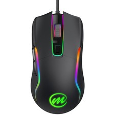 Black Wired Gaming Mouse, RGB, 12800 DPI, 6 Buttons, 5.6ft Braided, Ergonomic