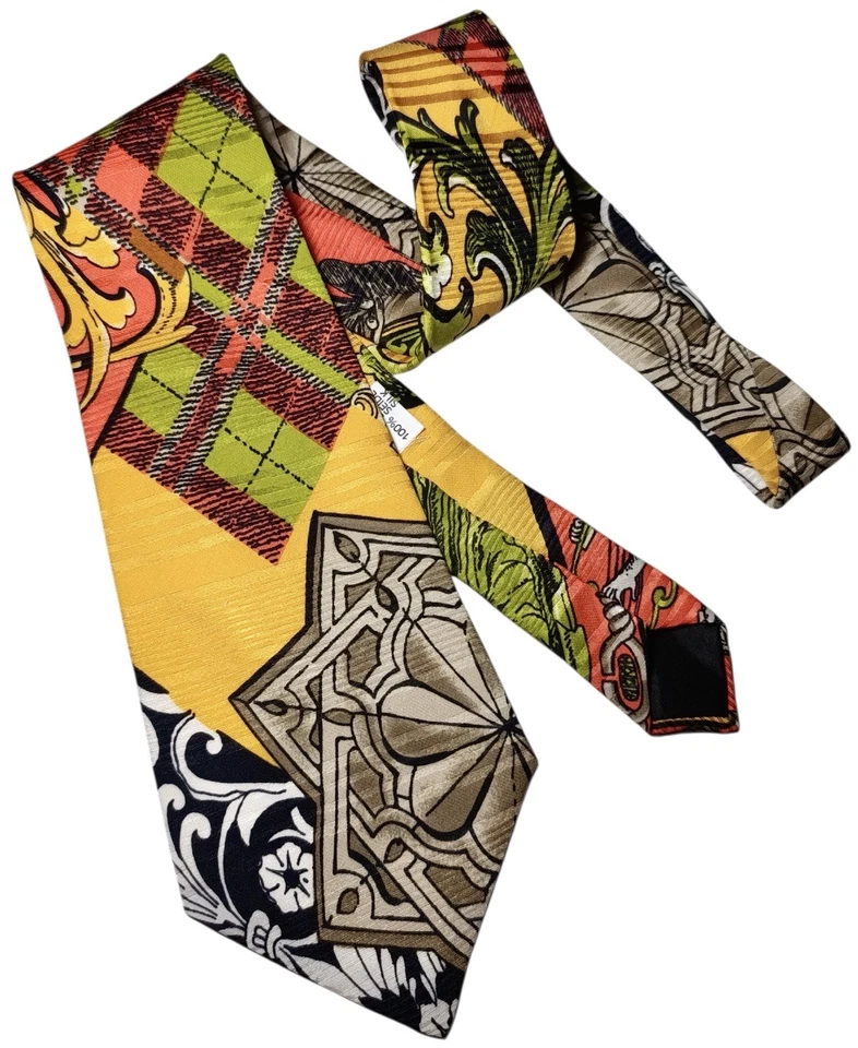 Daniel’s Tie Luxury Silk 100% Baroque Pattern Multicolor Perfect Handmade 9,5 Cm - Imagen 3 de 4