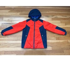 Lands' End Hooded Insulated Jacket Coat Orange Blue Outerwear Boys Small 8