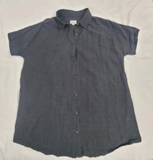 Rhythm Classic Linen SS Button Down Shirt - Black Size Large