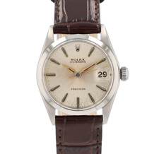 Rolex Ladies Watch Oyster Date 6466 Silver Dial 31mm Steel Smooth Bezel Leather