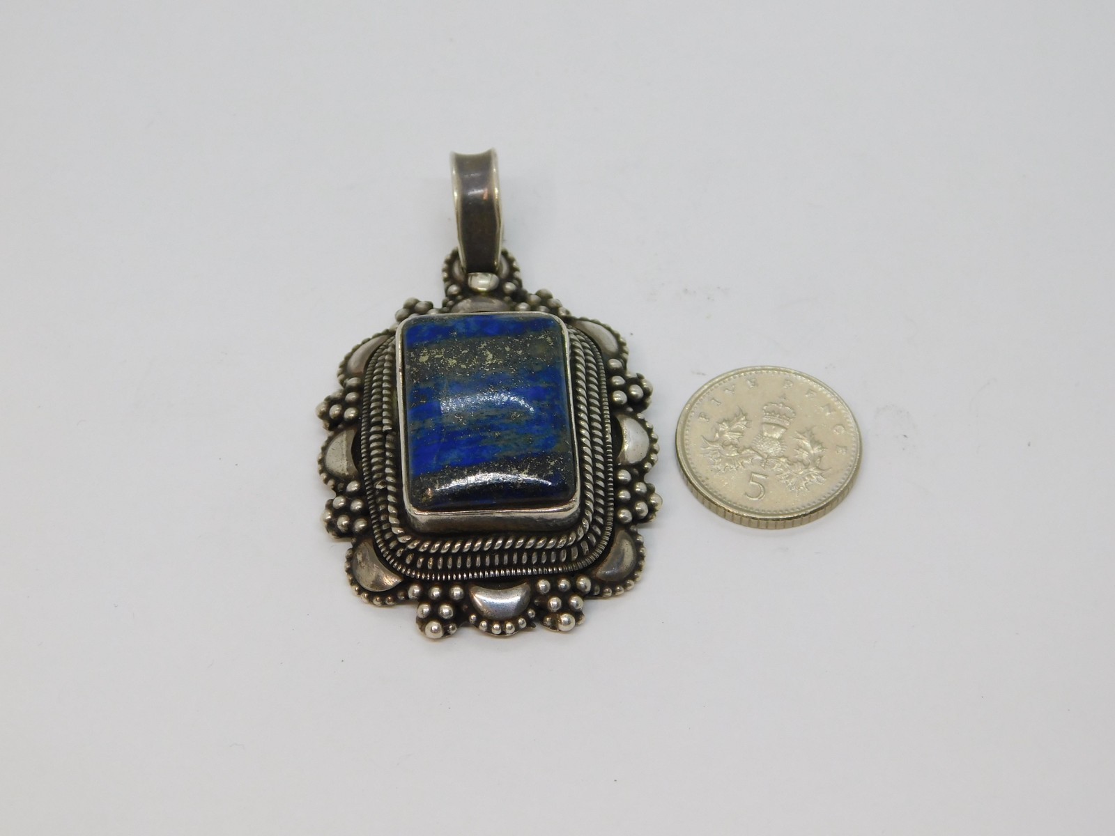 Sterling Silver Rectangular Lapis Lazuli Set Patt… - image 4