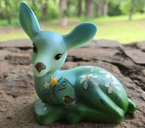 Fenton Glass Jadeite Birdhouse & Daisy Deer Fawn Figurine Ltd Ed #5/26 K Barley