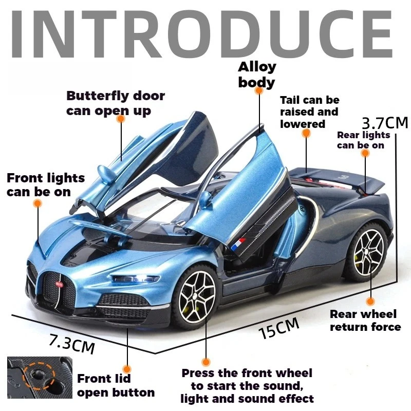 1:32 Bugatti Tourbillon V16 Supercar Alloy Metal Diecast Model Car Sound & Light - Image 3 of 4