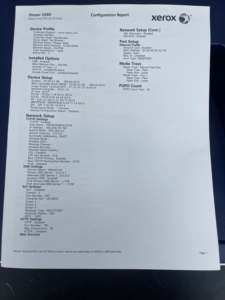 Xerox Phaser 3260/DI Monchrome Wireless Network WiFi Laser Printer USB & Toner - Image 4 of 4