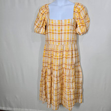 ASTR The Label Orange Yellow Plaid Ilana Midi Dress Large
