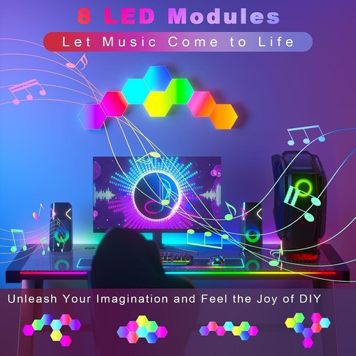 LED Gaming Hexagon Lights Panels RGB Wall Sconces Lamp Smart Modular Bedroom HOT - Picture 2 of 12