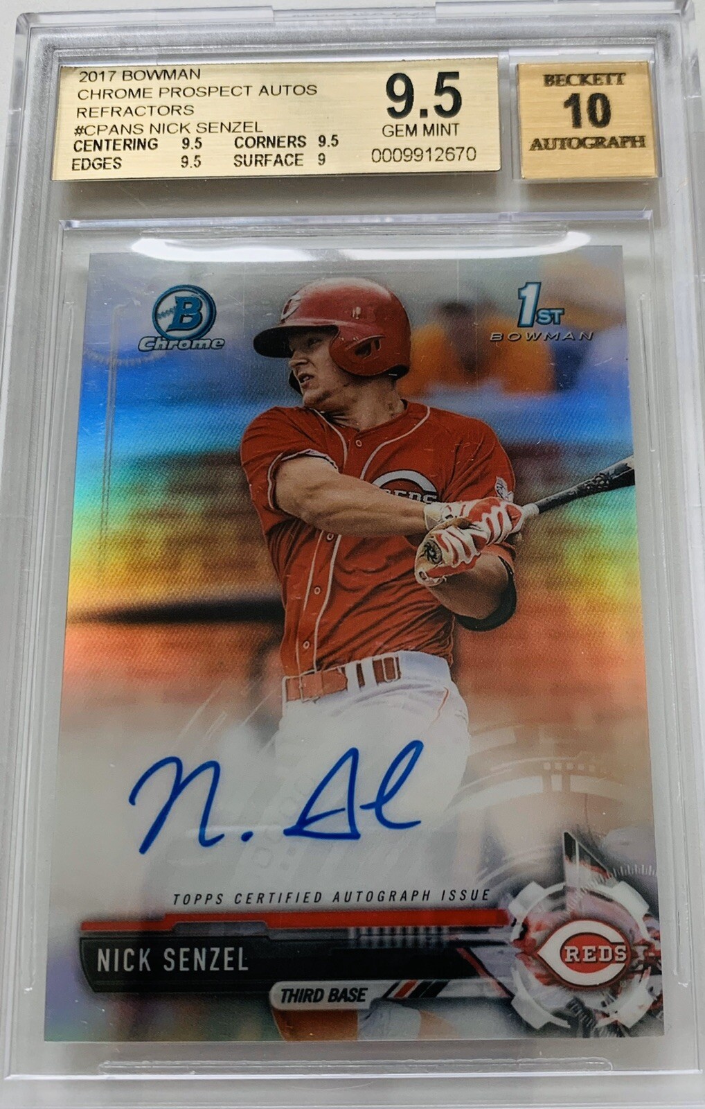 2017 Bowman Chrome Nick Senzel 1st Bowman Auto Refractor #21/499 BGS 9.5/10