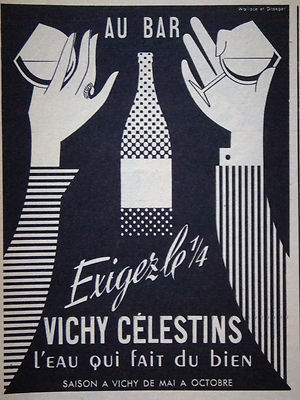 PUBLICITÉ PRESSE 1953 AU BAR VICHY CÉLESTINS EAU QUI FAIT DU BIEN - ADVERTISING
