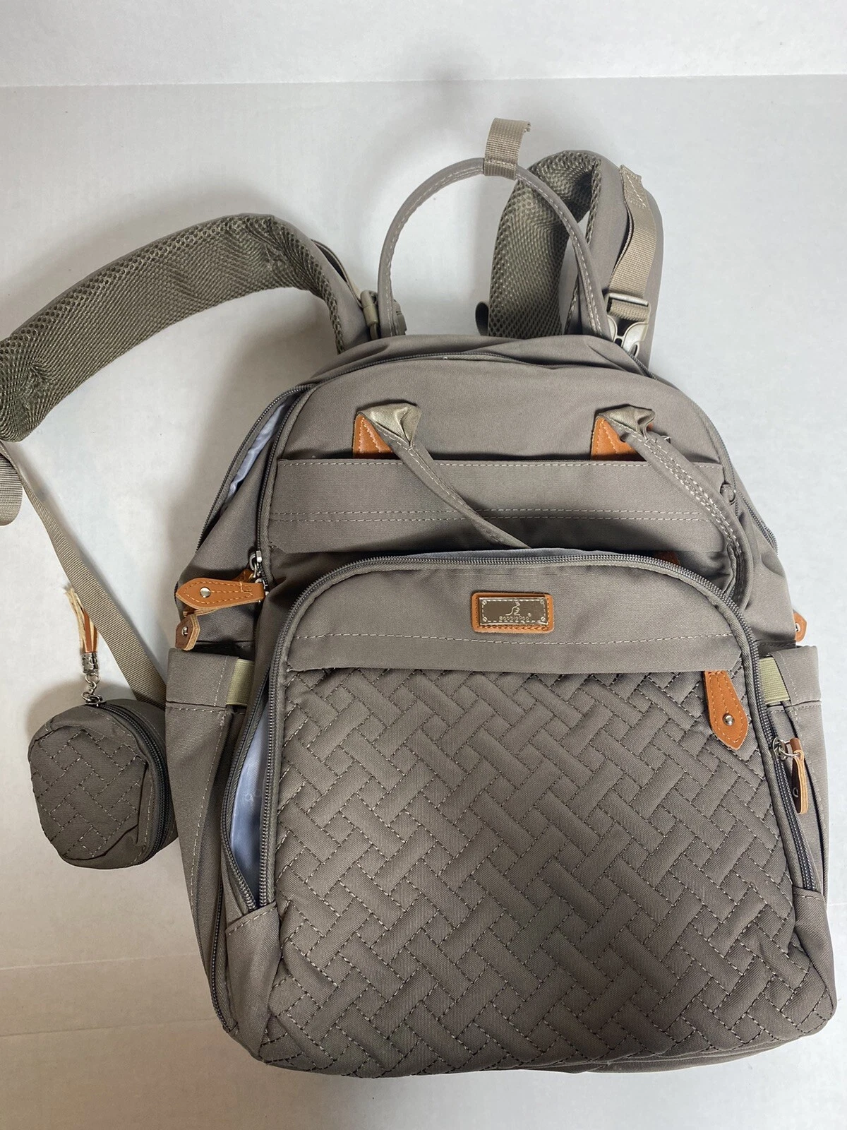 BabbleRoo Diaper Bag Backpack Multi Function Tote With Changing Pad Tan