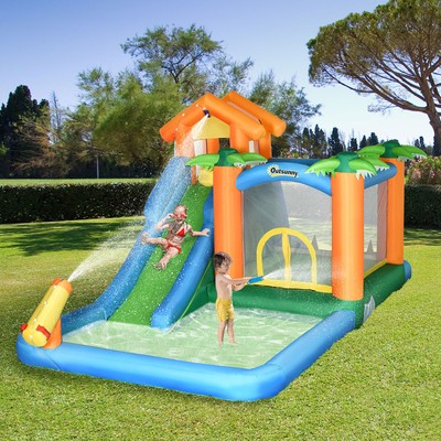 Inflatable Bounce House for Kids Water Gun and Climbing Wall Jumping Castle