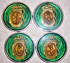 Golf Coaster Set with Gold Golfers in Green Resin or Acrylic - VTG - MAKE OFFER