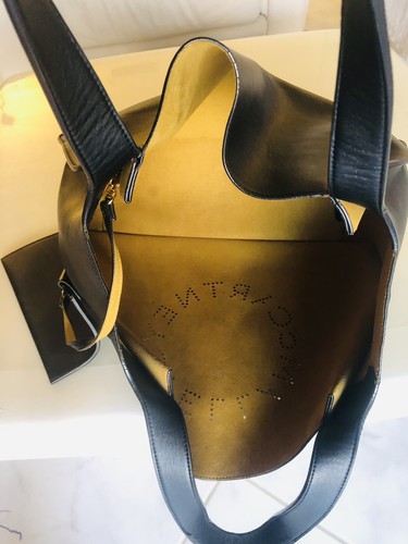 STELLA McCARTNEY  Perforated Logo Tote Bag Handbag with Pouch Large BLACK - Picture 17 of 24