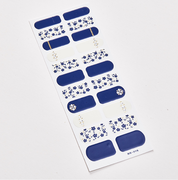Spring Blue Floral & White Nail Polish Strips 22ct Manicure Wraps-image