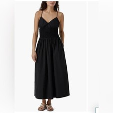 ASTR THE LABEL NWT SZ MPopcorn Waist Cotton Midi Dress - Black