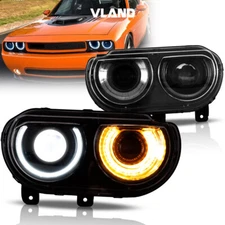 VLAND LED Headlights For Dodge Challenger 2008-14 Projector DRL Sequential Pair