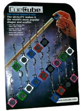 Cue Cube (18) Key Chain 2 in 1 Pool Cue Tip Shaper Scuffer Tool Display Card