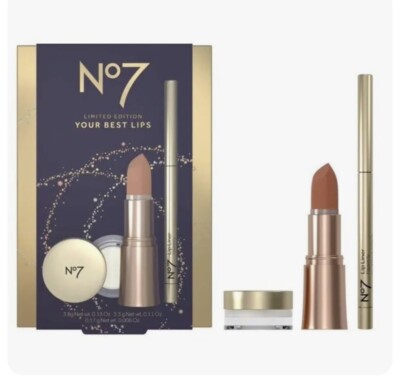 No 7 Your Best Lips Gift Set Heavenly Lipstick Lip Scrub & Lip Liner NEW