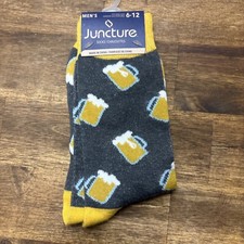 Men's Beer Mug Novelty Socks Crew Socks Gray  Gold Beer Lovers Size 6-12
