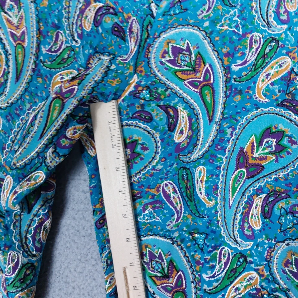 California Style Pants Women's 10 Blue 100% Silk Paisley Embellished Vintage NWT - Image 3 of 4