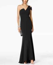 Betsy & Adam Black One-Shoulder Scuba Crepe Gown Size 14 $239