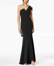 Betsy & Adam Black One-Shoulder Scuba Crepe Gown Size 6 $239