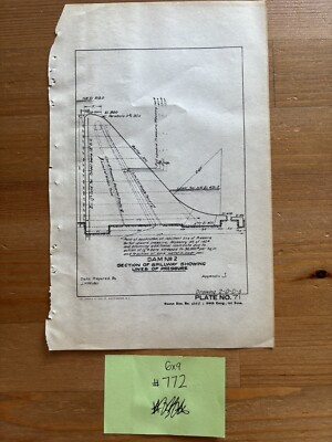 #ad 1915 Lines Of Pressure Dam #2 Muscle Shoals Army Engineering Sketch Diagram $37.00