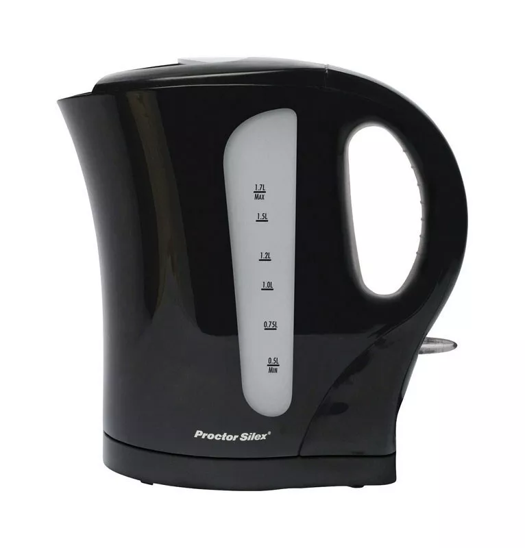 Proctor Silex Black Glass/Plastic 1.7 L Electric Tea Kettle Cordless New!!